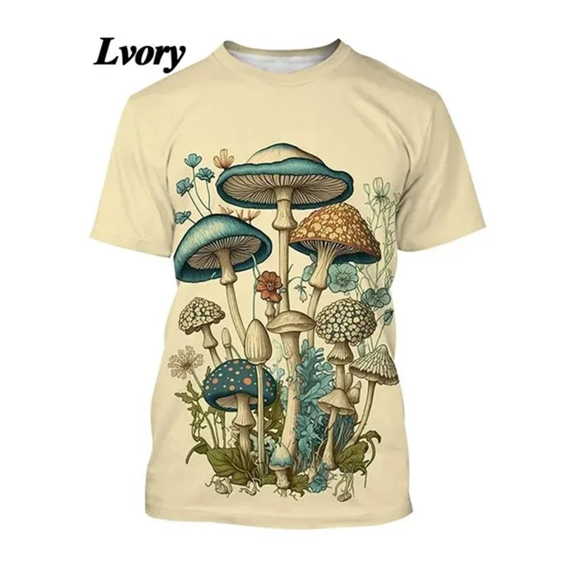 3D Printed Trippy Psychedelic Mushroom T-Shirt For Men Plant Pattern Tees Casual Loose O-Neck Short Sleeve T Shirts Unisex Tops