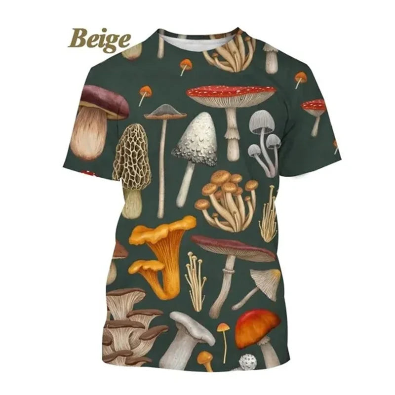 3D Printed Trippy Psychedelic Mushroom T-Shirt For Men Plant Pattern Tees Casual Loose O-Neck Short Sleeve T Shirts Unisex Tops