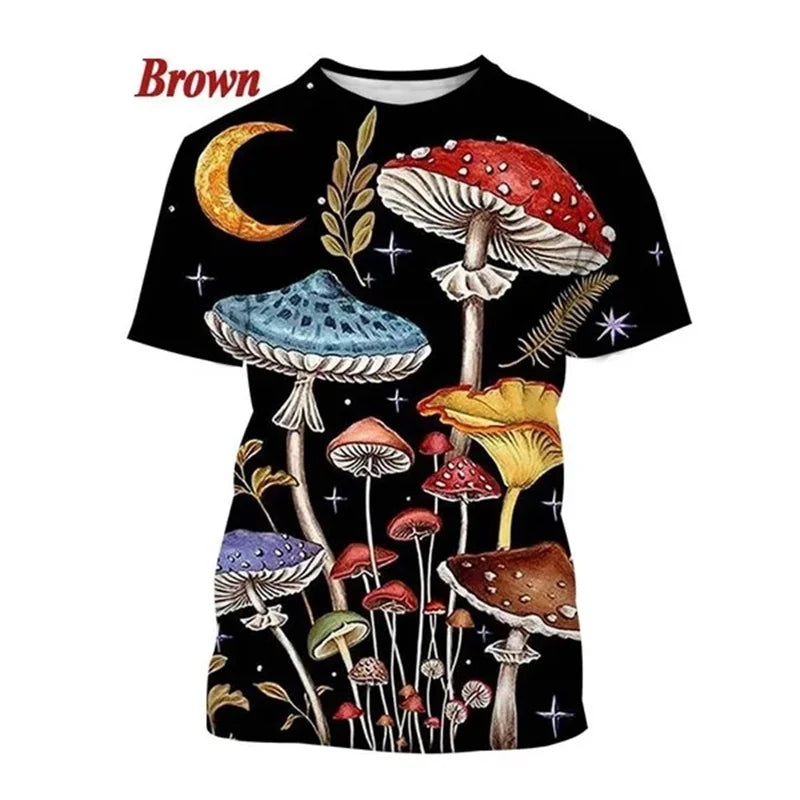 3D Printed Trippy Psychedelic Mushroom T-Shirt For Men Plant Pattern Tees Casual Loose O-Neck Short Sleeve T Shirts Unisex Tops