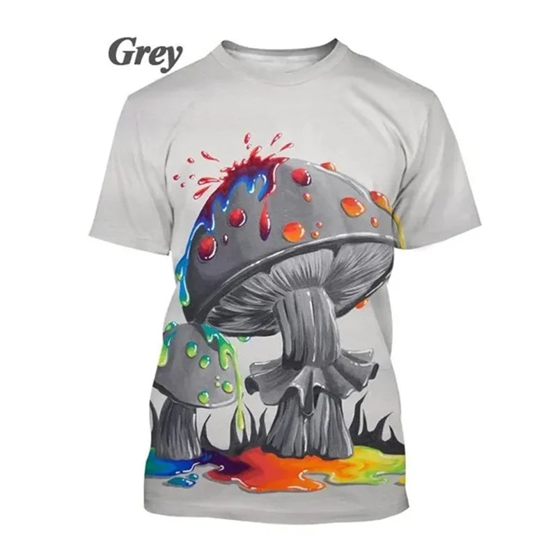 3D Printed Trippy Psychedelic Mushroom T-Shirt For Men Plant Pattern Tees Casual Loose O-Neck Short Sleeve T Shirts Unisex Tops