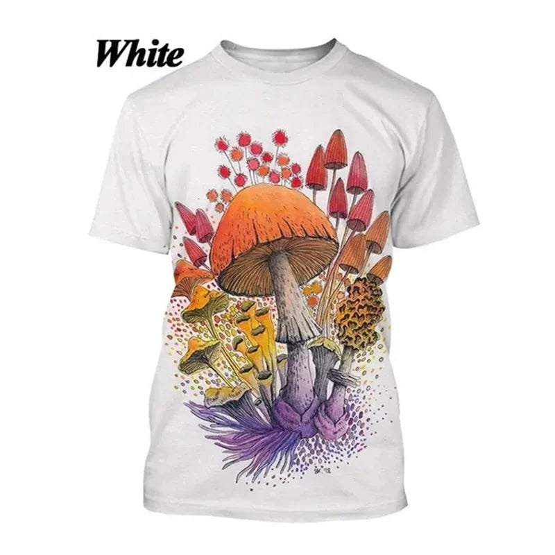 3D Printed Trippy Psychedelic Mushroom T-Shirt For Men Plant Pattern Tees Casual Loose O-Neck Short Sleeve T Shirts Unisex Tops