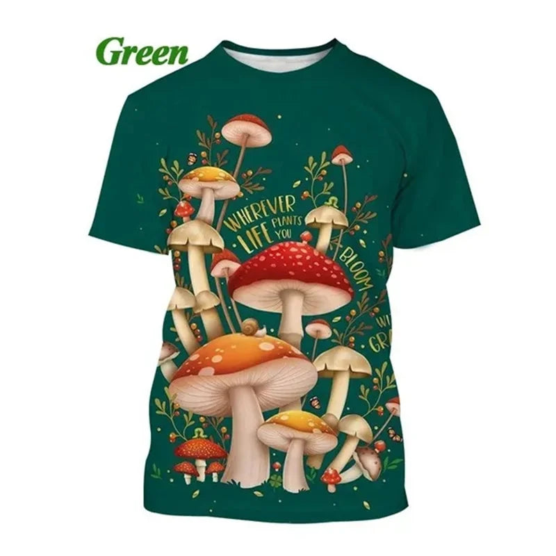 3D Printed Trippy Psychedelic Mushroom T-Shirt For Men Plant Pattern Tees Casual Loose O-Neck Short Sleeve T Shirts Unisex Tops