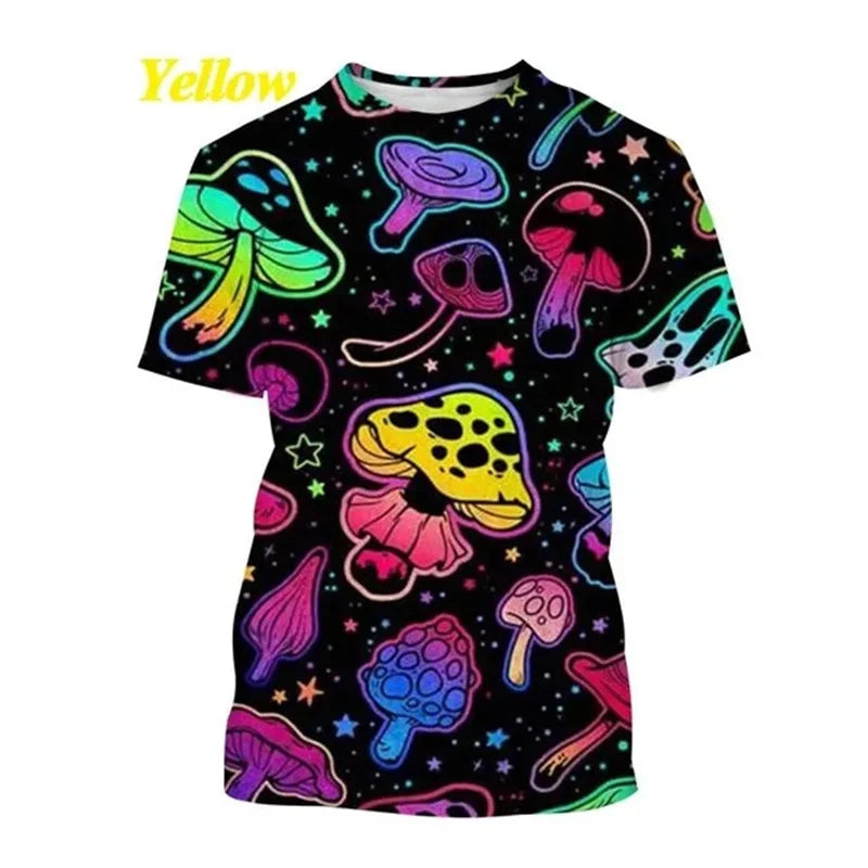 3D Printed Trippy Psychedelic Mushroom T-Shirt For Men Plant Pattern Tees Casual Loose O-Neck Short Sleeve T Shirts Unisex Tops