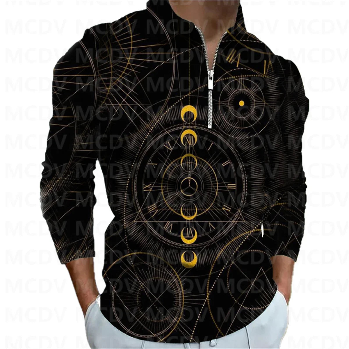 2023 New Men's Long Sleeve Zipper Polo Shirt Psychedelic 3D Printed Polo Long Sleeve T Shirt Casual Tops